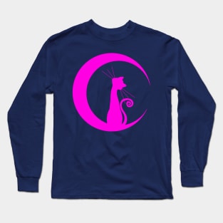 pink moon cat Long Sleeve T-Shirt